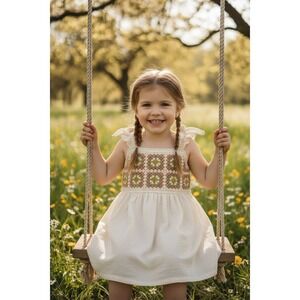 Haute‎ Hippy Girls 4T Multicolor Crochet Sundress Granny Squares Summer Casual